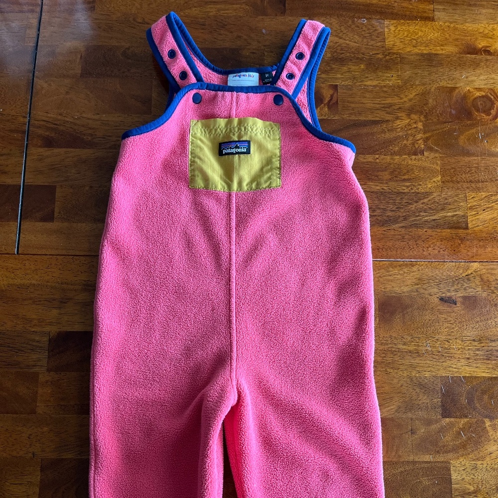 Pink Patagonia Synchilla Overalls 2T
